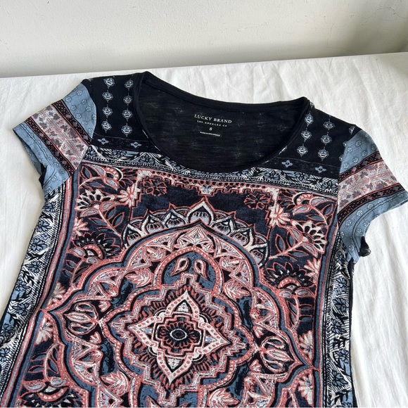 Lucky Brand BoHo Print T Shirt Tee Top - Picture 7 of 10